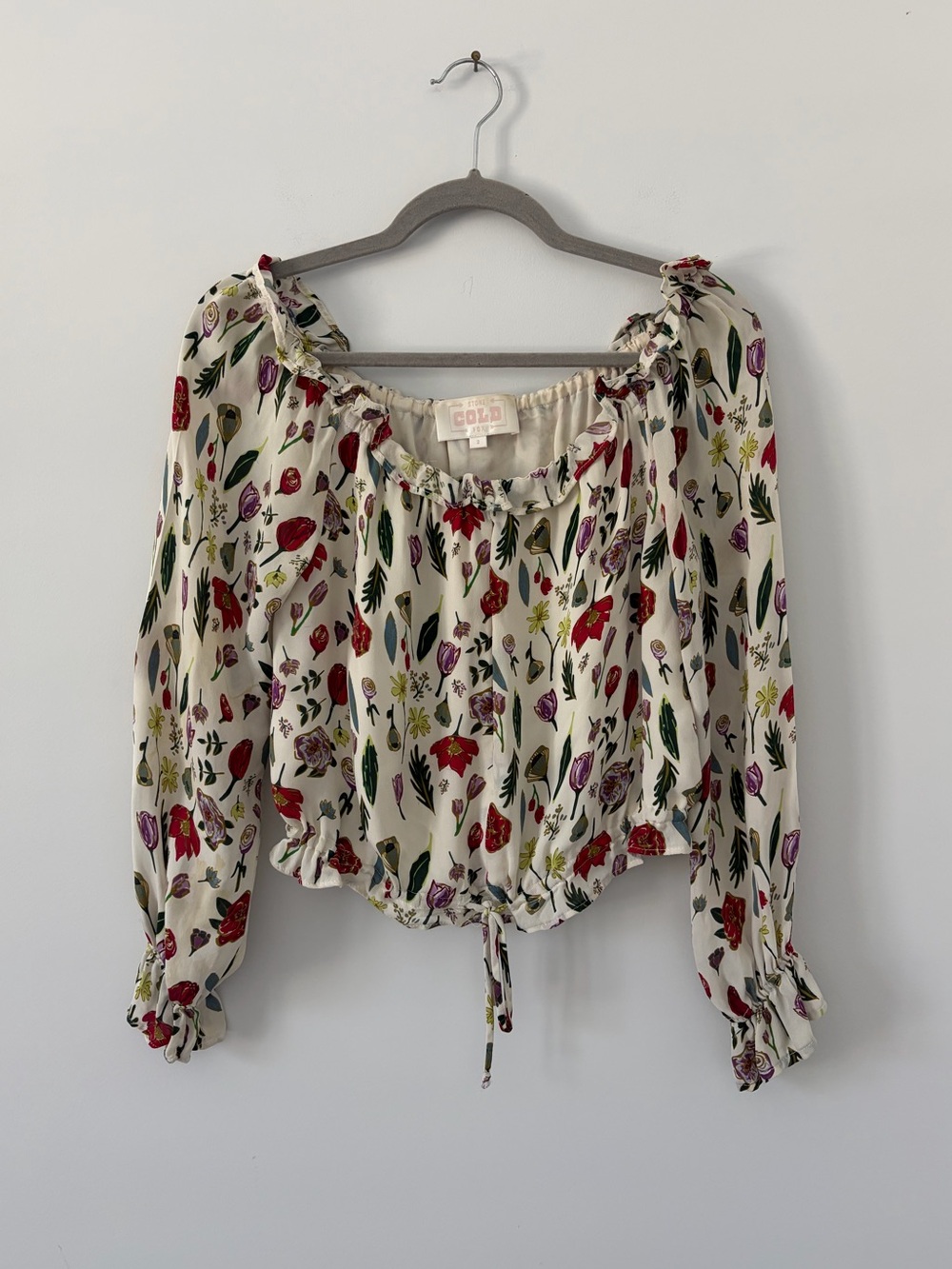 Stone Cold Fox Savona Off the Shoulder Floral Boho Silk Multicolor Blouse 2 Med